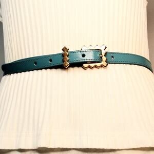 Boho Coastal Cowgirl Skinny Torquoise Belt Small Waist ZigZag Design Hardware